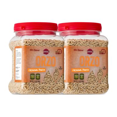 Barons Orzo Pasta Original | 2 Pack of 21.16oz Kosher Jars | Natural Israeli Rice-Shaped Orzo for Soups, Casseroles &amp; Salads | Cooks in 10 Minutes for Creamy &amp; Delicious Risottos or Rice Pilaf