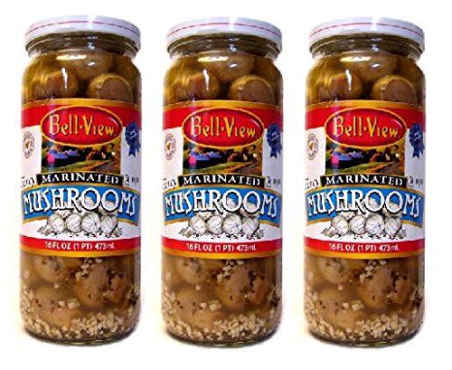 Bell View Gourmet Fancy Marinated Mushrooms Packed in Olive Oil &amp; Garlic (3 Pack) 16 oz Jars