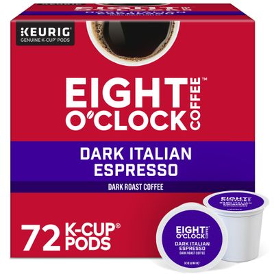 Eight O&#39;Clock Coffee Dark Italian Espresso Roast, Keurig Single Serve K-Cup Pods, Dark Roast, 12 Count (Pack of 6)