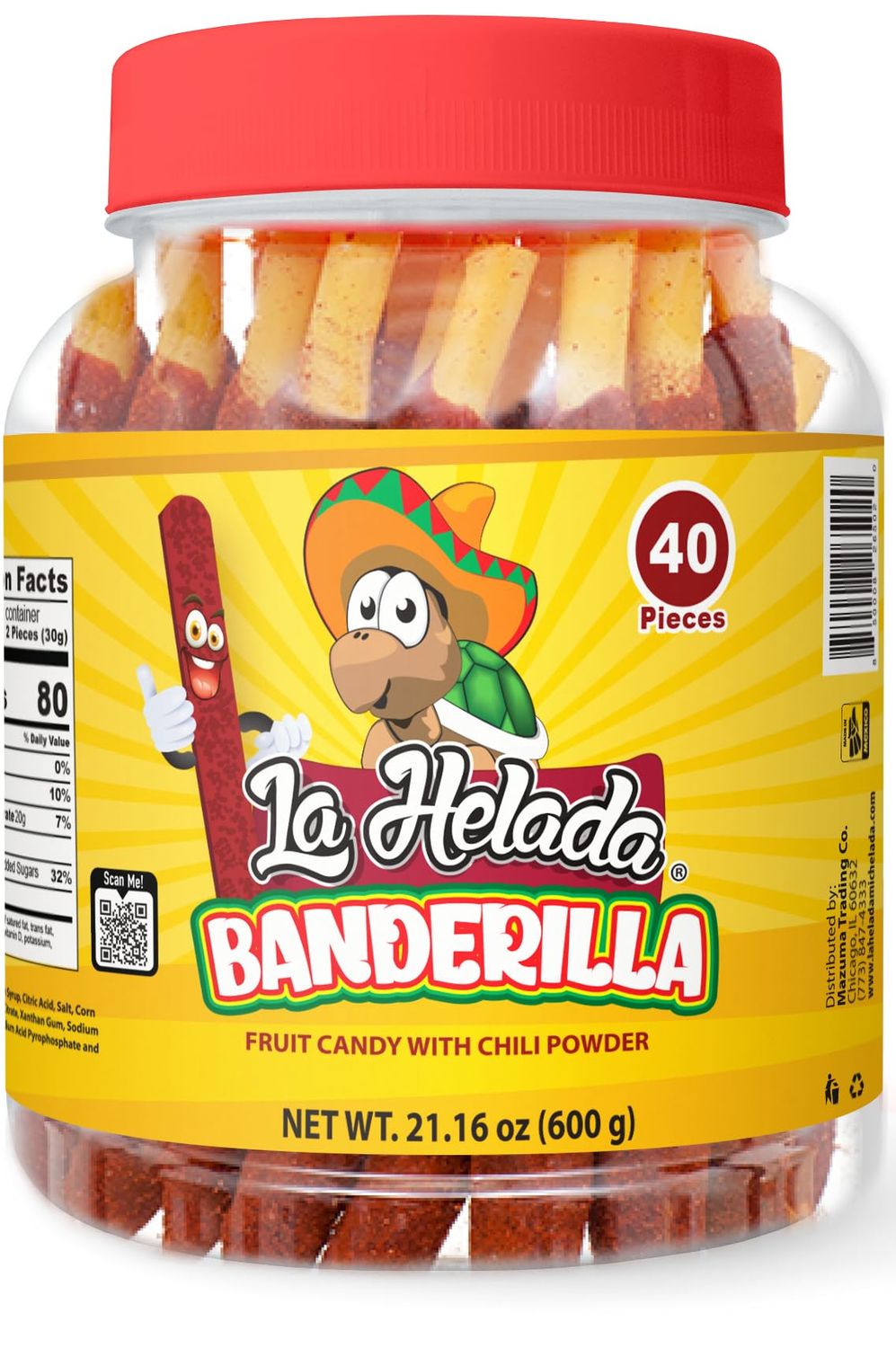La Helada Banderilla Tamarindo/Tamarind Straw Candy 40 Count Jar