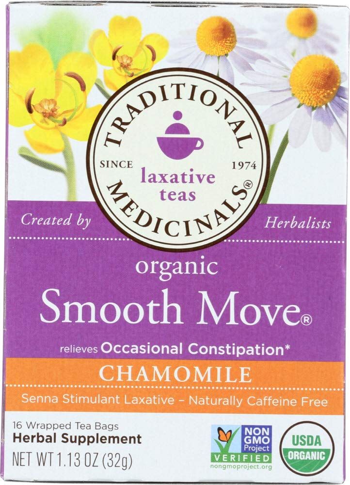 Traditional Medicinals Organic Smooth Move Senna Chamomile Herbal Tea, Relieves Occasional Constipation, (Pack of 4) - 64 Tea Bags Total
