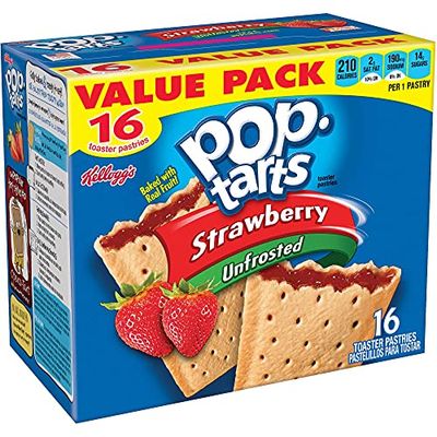 Kellogg&#39;s, Pop Tarts, Unfrosted Strawberry Toaster Pastries, 16 Count, 29.3oz Box (Pack of 2)