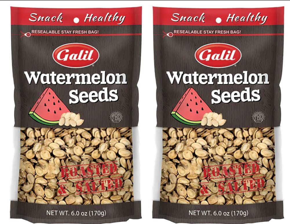 Galil Watermelon Seeds for Eating, Unshelled Seeds - Roasted &amp; Salted Watermelon Seeds 6 Ounce - Kosher, Halal - Pack of 2