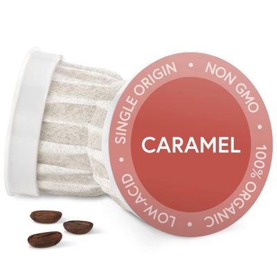 Fabula Organic Coffee Pods Caramel Medium Roast - Low Acid - Single Origin - Mold Free - Non-GMO - Fair Trade - Only Compatible with Keurig K Cup 1.0 &amp; 2.0 Brewers - 24 Count