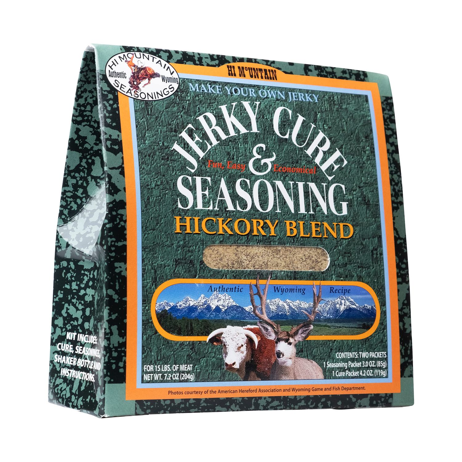 Hi Mountain Jerky Seasoning and Cure Kit | HICKORY BLEND | Create Savory Homemade Beef Jerky | Great for Beef, Deer, Elk, &amp; Venison | Mix will Season up to 15lbs. of Meat (1 Box)