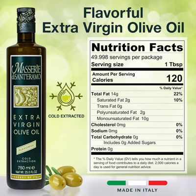 Flavorful Italian Extra Virgin Olive Oil Cold Pressed - Robust Olive Oil for Cooking and Frying, Imported from Italy - Masserie di Sant'Eramo - 25.5 Fl Oz (Pack 1)