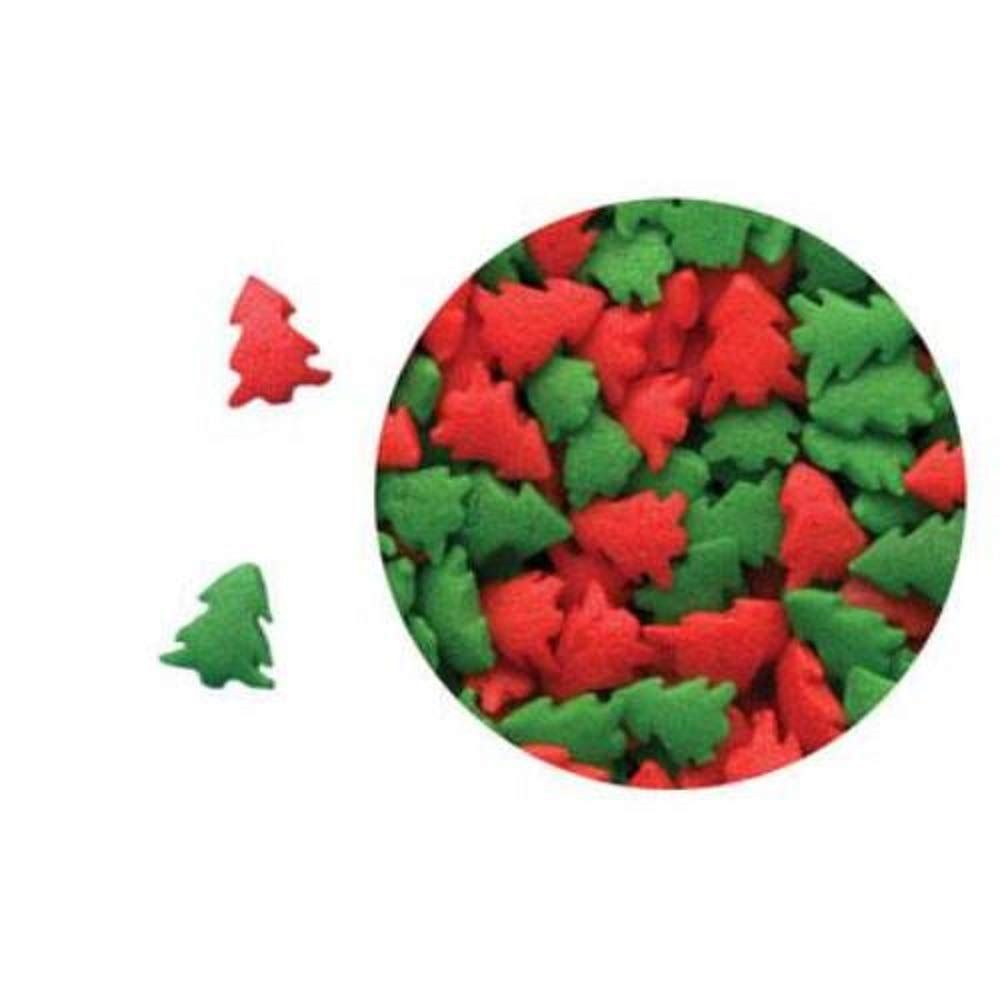 Edible Confetti Sprinkles Cake Cookie Cupcake Quins Christmas Red and Green Trees 8 Ounces