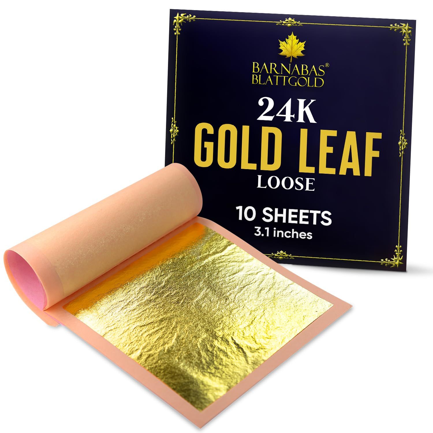 Barnabas Blattgold: Genuine Edible Gold - Luxury Gold Leaf Sheets - Barnabas Gold - Gold Leaf for Cakes - 3.1 Inches - 10 Sheets - Loose Leaf