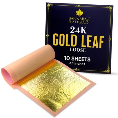Barnabas Blattgold: Genuine Edible Gold - Luxury Gold Leaf Sheets - Barnabas Gold - Gold Leaf for Cakes - 3.1 Inches - 10 Sheets - Loose Leaf