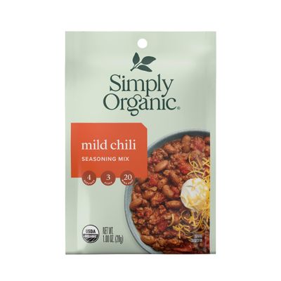 Simply Organic Mild Chili Seasoning Mix, 1-Ounce 12-Pack, Organic Cumin, Paprika, Cloves, Allspice, Warm, Hearty Taste