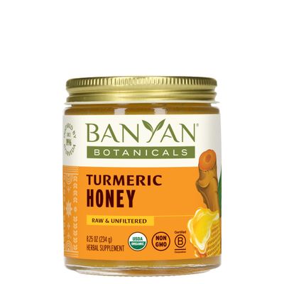 Banyan Botanicals Turmeric Honey - Organic Honey with Turmeric and Ginger - Delicious Superfood Herbal Honey for Adults &amp; Kids - 8.25 oz - Raw &amp; Unfiltered, Pollinator-Friendly, Sustainably Sourced