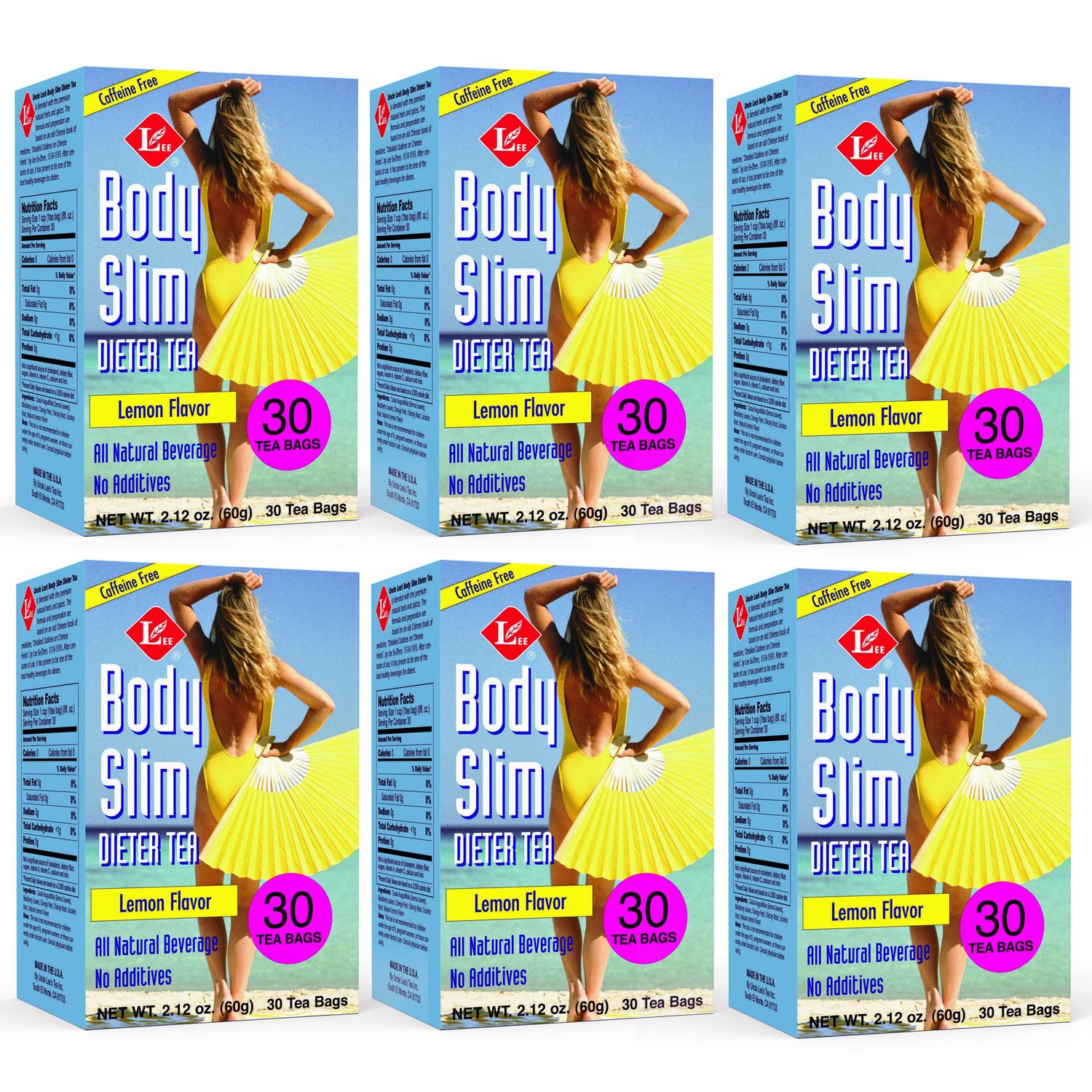 Uncle Lee&#39;s Tea Body Slim Tea Dieters Tea, Caffeine Free Chinese Herbal Tea with Senna Leaves and Natural Lemon Zest Flavor Tea Bags (6 Pack - 30 Tea Bags Per Box)
