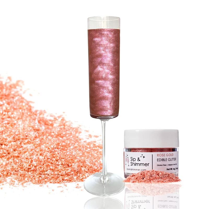 Sip and Shimmer Edible Glitter for Drinks - Drink Glitter for Cocktails, Wine, Champagne, Beverages - Food-Grade Cocktail Glitter Made in USA - Kosher, Nut-Free, Gluten-Free - Rose Gold Drink Glitter