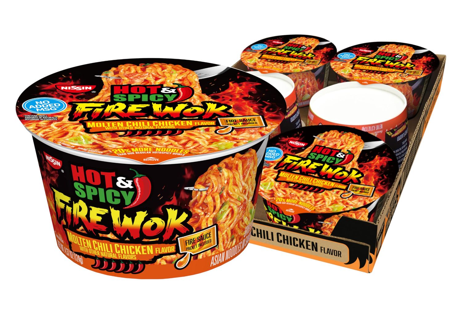 Nissin Hot &amp; Spicy Fire Wok, Molten Chili Chicken, 4.37 Ounce (Pack of 6)