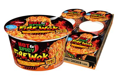 Nissin Hot &amp; Spicy Fire Wok, Molten Chili Chicken, 4.37 Ounce (Pack of 6)