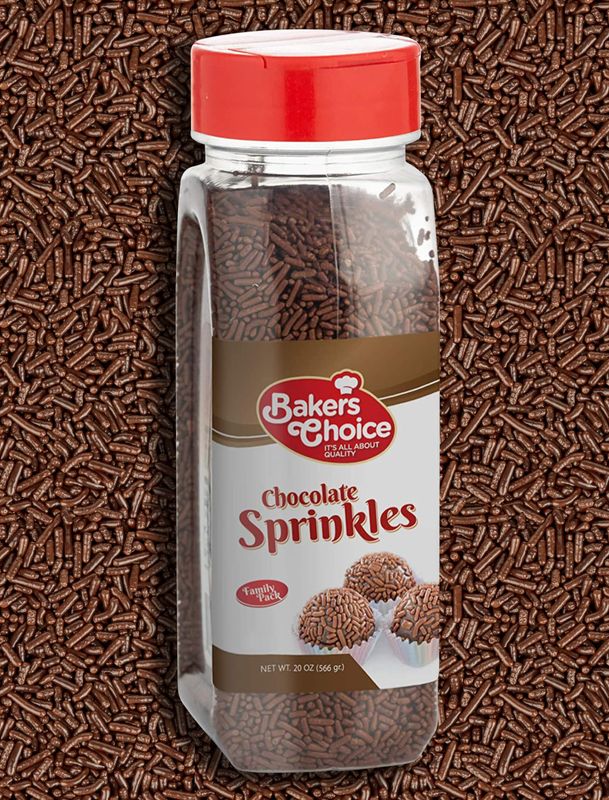 Bakers Choice Chocolate Sprinkles for Ice Cream Toppings - Chocolate Jimmies Sprinkles for Baking - Dairy Free, Kosher 20 oz.