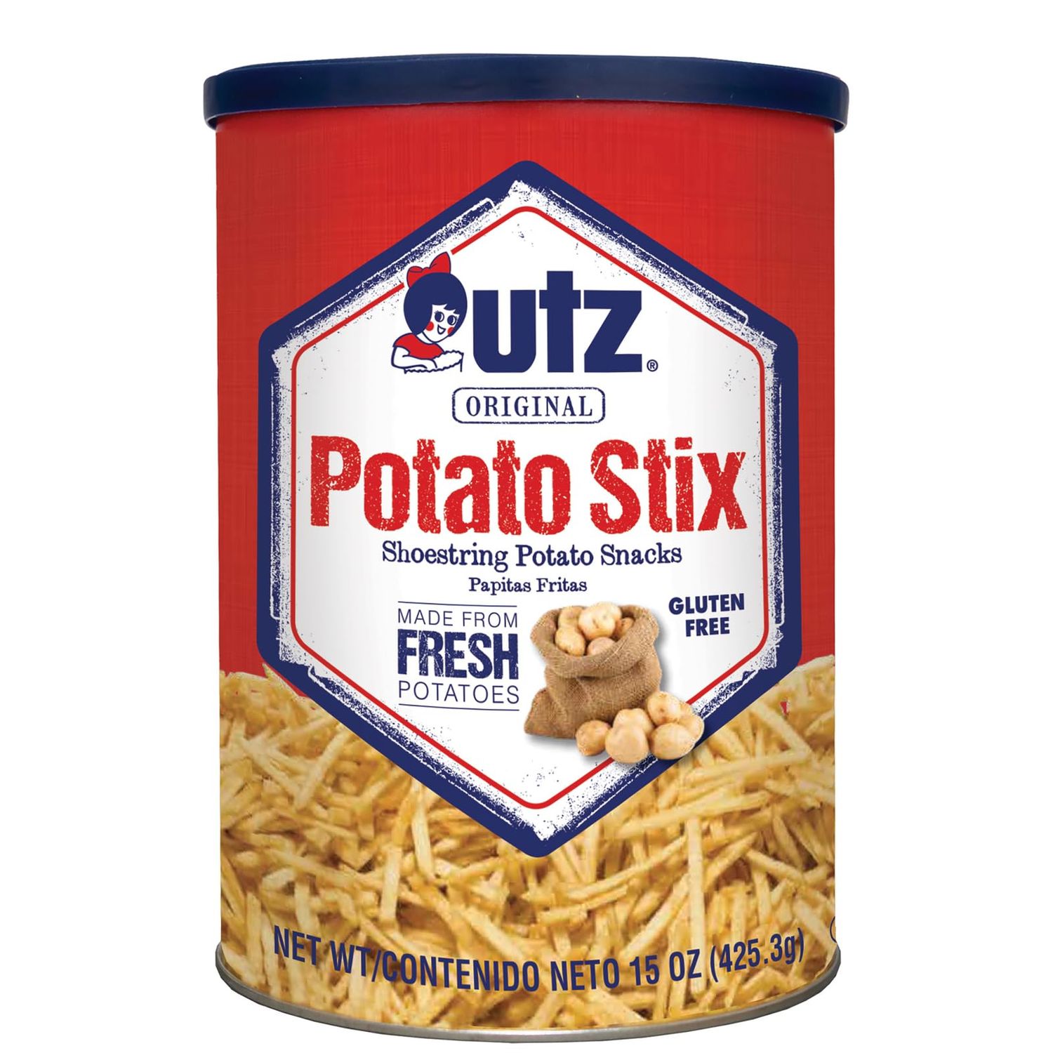 Utz Potato Stix, Original - 15 Oz. Canister - Shoestring Potato Sticks Made from Fresh Potatoes, Crispy, Crunchy Snacks in Resealable Container, Cholesterol Free, Trans-Fat Free, Gluten-Free Snacks