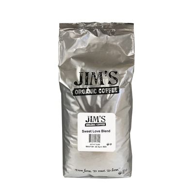 Jims Organic Coffee Sweet Love Blend, Dark Roast, Whole Bean, 5 Pound