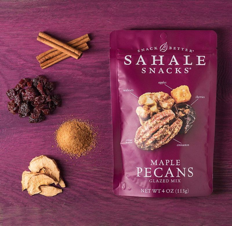 Sahale Snacks Maple Pecans Glazed Mix, 4 oz Pouches (6 Packs) Dry-Roasted, Deluxe Mixed Nuts with Cherries, Apples, Maple, and Cinnamon - Non-GMO, Kosher, and Certified Gluten-Free Snacks