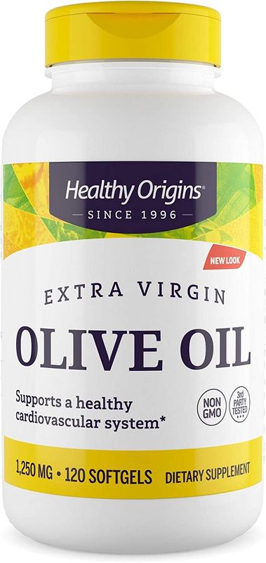 Healthy Origins Olive Oil, 1250 mg - Heart Health Supplement with Organic Cold-Pressed Extra Virgin Olive Oil - Gluten-Free Supplements for Men &amp; Women - 120 Softgels