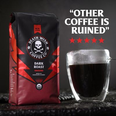 Death Wish Coffee Dark Roast Grounds -16 Oz, 2 Packs of Bold &amp; Intense Blend of Arabica &amp; Robusta Beans - USDA Organic Ground Coffee - Pack of 2