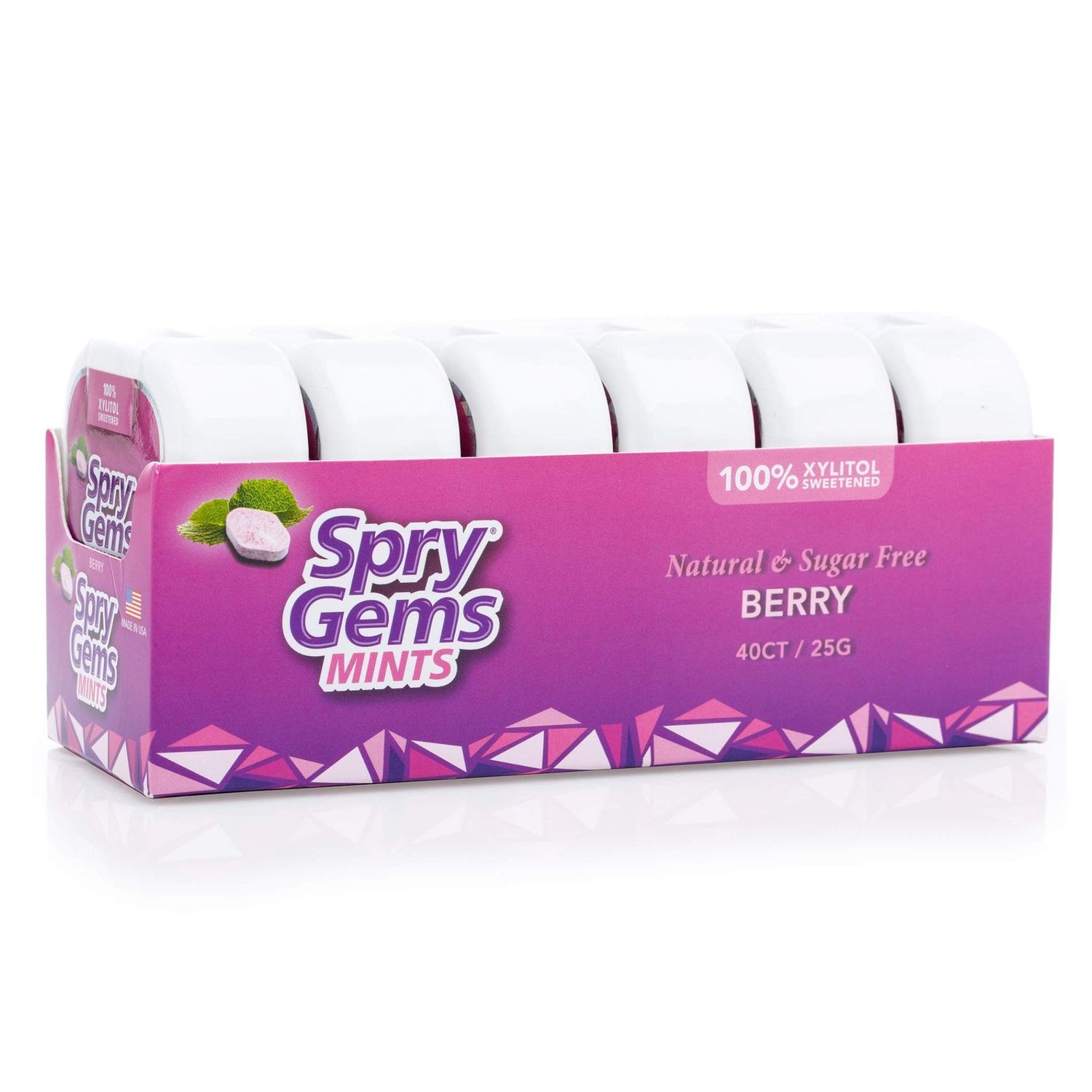 Spry Gems Natural Berry Xylitol Mints, On The Go Oral Care, Sugar Free Mints for Dry Mouth, Promote Oral Health, Increase Saliva Production and Stop Bad Breath - Berry 40 Count (Pack of 6)