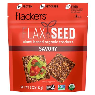 Flackers Organic Savory Flaxseed Crackers, Gluten Free, Non GMO, Vegan, Keto Snack, 8g Fiber, 3g Net Carbs, 5 Ounce 1-Pack
