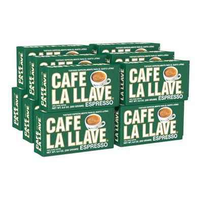 Cafe La Llave Dark Roast Espresso Ground Coffee, 8.8 oz (Pack of 12) - Rich and Bold Cuban Coffee for Espresso Machines, Moka Pots, and Drip Coffee Makers - Premium Arabica Beans
