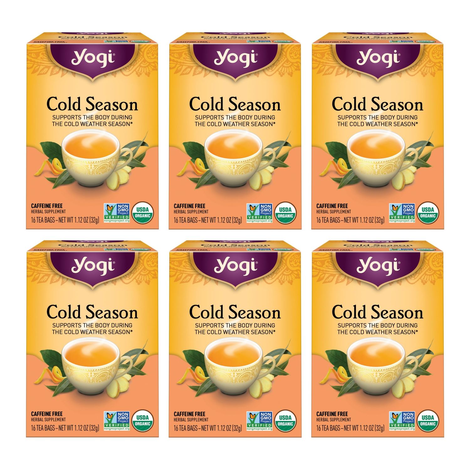 Yogi Tea Cold Season Tea - 16 Tea Bags per Pack (6 Packs) - Organic Respiratory Tea for Support During Colder Seasons - Includes Ginger, Cardamom, Cinnamon, Licorice &amp; Eucalyptus