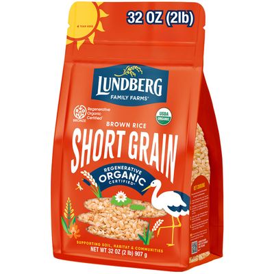 Lundberg Short Grain Brown Rice, Regenerative Organic Certified - Slightly Nutty, Sticky Rice Responsibly Grown in California, 32 Oz