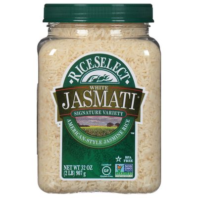 RiceSelect Jasmati Rice, Long-Grain Jasmine Rice, Premium Gluten Free Rice, Non-GMO, 32 Ounce Jar