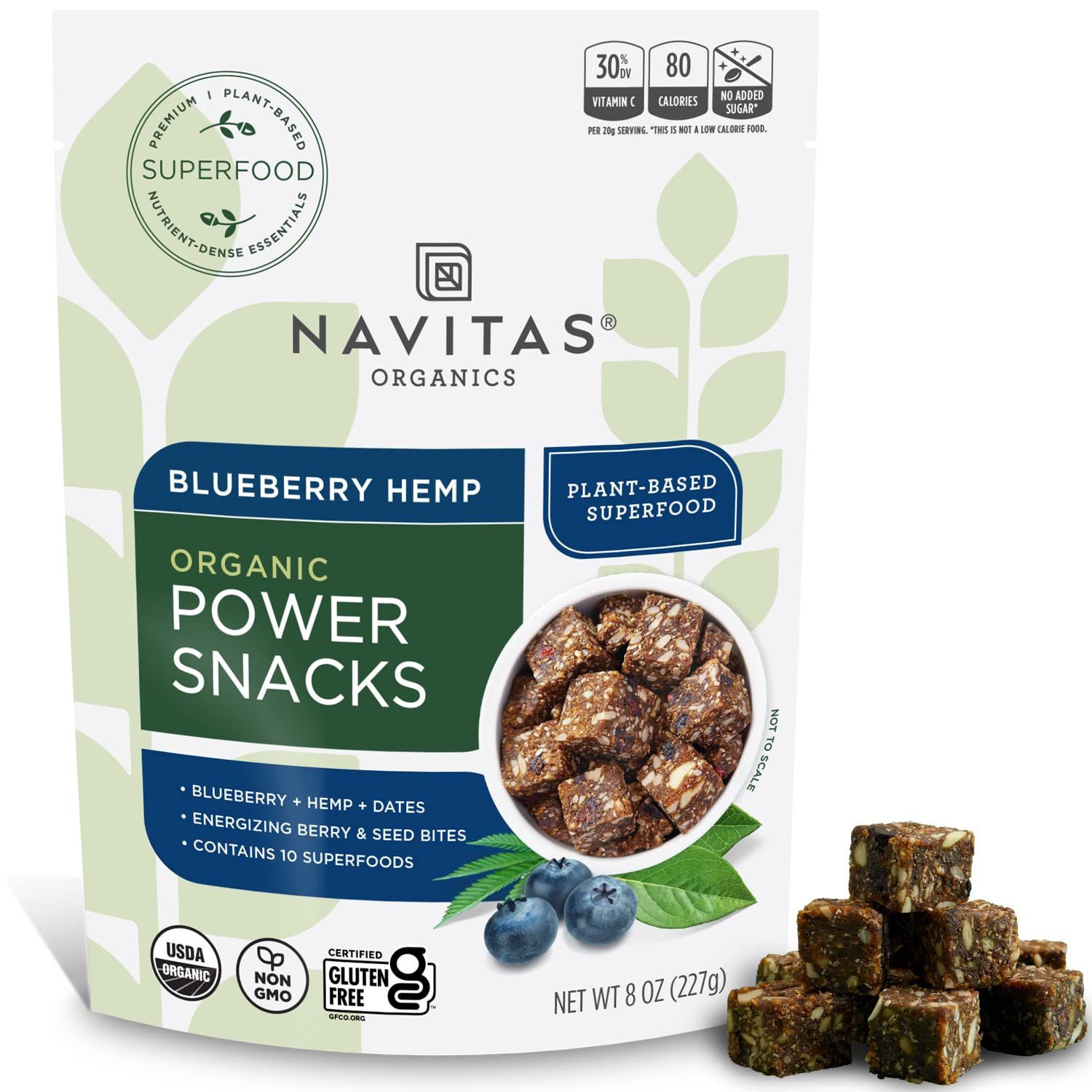 Navitas Organics Superfood Power Snacks, Blueberry Hemp, 8oz. Bag, 11 Servings - Organic, Non-GMO, Gluten-Free