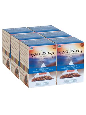 Two Leaves and a Bud Alpine Berry Herbal Tea Bags, Naturally Caffeine Free, Whole Leaf Herbal Tea with Hibiscus in Compostable Sachets, Hot or Iced, 15 Count (Pack of 6)