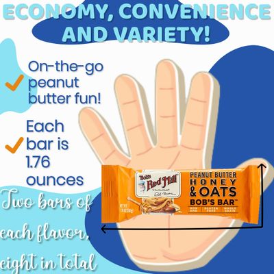 Bob's Red Mill Peanut Butter Coconut, Banana, Honey And Jelly Oat Bars 1.76 Oz., Two Of Each (8 Pack) 1.76 Ounce (Pack of 8)