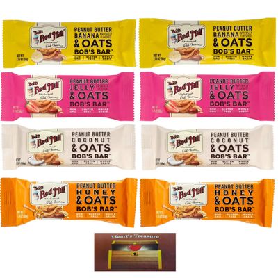 Bob&#39;s Red Mill Peanut Butter Coconut, Banana, Honey And Jelly Oat Bars 1.76 Oz., Two Of Each (8 Pack) 1.76 Ounce (Pack of 8)