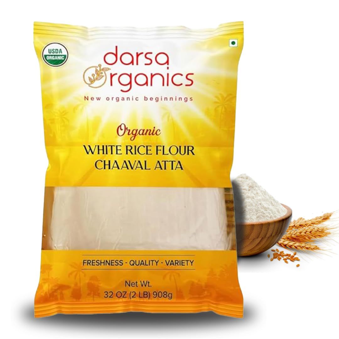 Darsa Organics White Rice Flour - 2 lb, Premium Organic Rice Flour for Baking, USDA Organic, Non-GMO, Rice Powder Ideal for Gluten-Free Diets, Chemical Free Food Grade Pouch