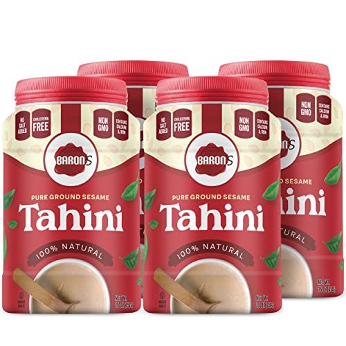 Baron&#39;s Pure Tahini Sesame Paste | Rich Creamy Spread for Hummus, Dips, Sauces | 4 x 16 oz Jars | Kosher, Vegan, Keto friendly, Non-GMO, Gluten-Free, No Peanuts | All-natural Ground Seeds Tahina