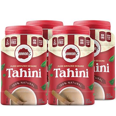 Baron&#39;s Pure Tahini Sesame Paste | Rich Creamy Spread for Hummus, Dips, Sauces | 4 x 16 oz Jars | Kosher, Vegan, Keto friendly, Non-GMO, Gluten-Free, No Peanuts | All-natural Ground Seeds Tahina