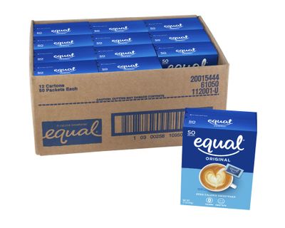 EQUAL 0 Calorie Sweetener, Aspartame and Acesulfame-K Sweetener Packets, Zero Calorie Sugar Alternative, Erythritol Free, 50 Ct (Pack of 12)