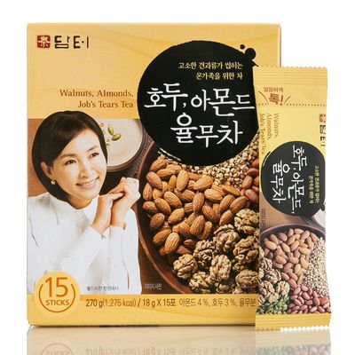 Damtuh Korean Walnut Almond Adlay (Job's Tear) Powder Meal Replacement Shake - Nutty Breakfast Drink, Misugaru, 18g x 15 Sticks (Pack of 1)