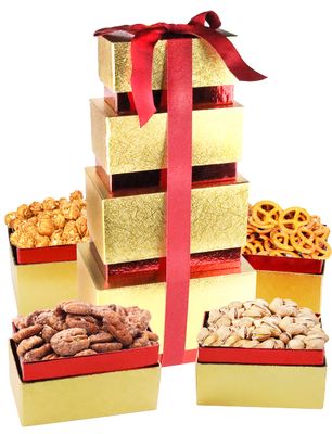 Christmas Tower Box, Caramel Popcorn, California Pistachio, Mini Pretzel, Cinnamon Pecan, Birthday Party, Gifts for Men, Fathers, Dad, Women, Friends