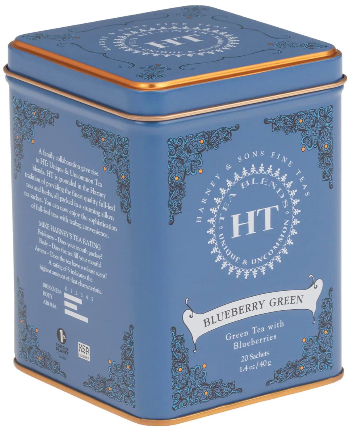Harney &amp; Sons Blueberry Green Tea Tin Can - Caffeinated and, Great Present Idea - 20 Sachets, 1.4 Ounces