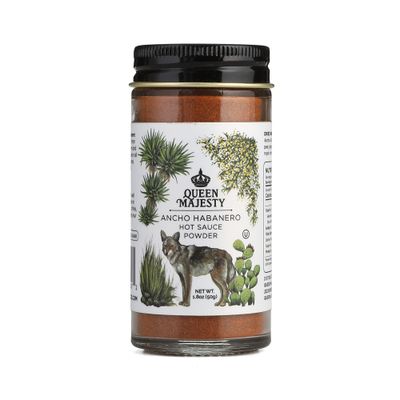 Queen Majesty ANCHO HABANERO HOT SAUCE POWDER net weight 1.8oz (50g) - All Natural Ancho Habanero Chili Seasoning and Shake, Vegan, Gluten Free, non GMO, Sugar Free, Made in the USA