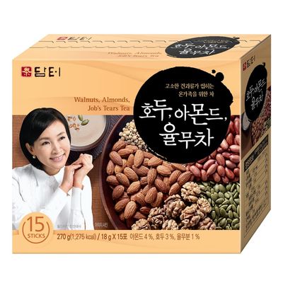 Damtuh Korean Walnut Almond Adlay (Job&#39;s Tear) Powder Meal Replacement Shake - Nutty Breakfast Drink, Misugaru, 18g x 15 Sticks (Pack of 1)