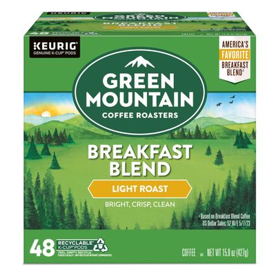 Green Mountain Coffee Roasters Breakfast Blend Single-Serve Keurig K-Cup Pods, Light Roast Coffee, 48 Count