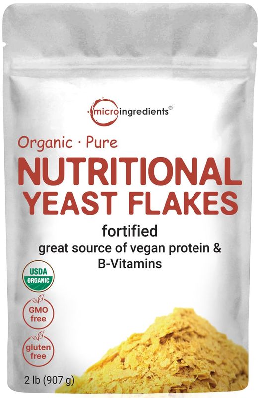 Micro Ingredients Organic Fortified Nutritional Yeast Flakes, 2lb (32oz) | Rich in Vegan Protein, B Vitamins, &amp; Beta-Glucans | Keto Friendly, Dairy Free Cheese Substitute, Non-GMO, Gluten Free