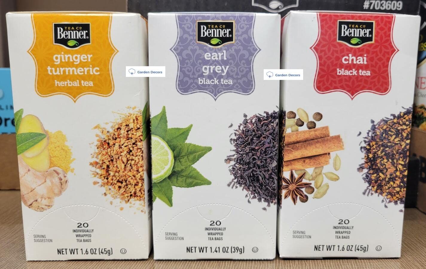 Benner&#39;s Assorted Tea Bags Ginger Turmeric, Earl Grey, Chai (Three Boxes)