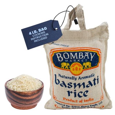 Bombay Market White Basmati Rice - Aromatic &amp; Nutty Flavor Basmati Rice - Long Grain Rice Basmati (4 Pound Bag)