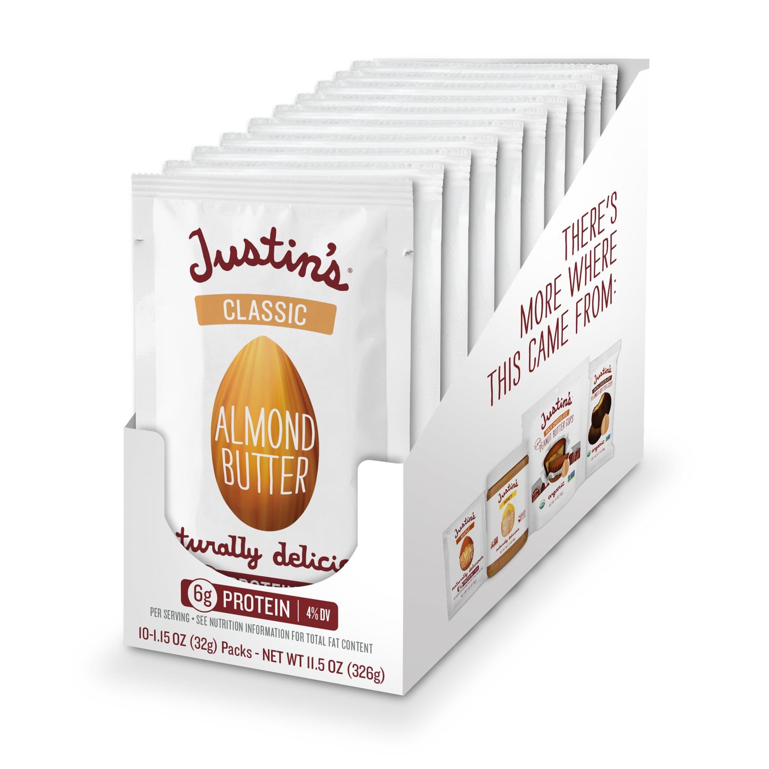 JUSTIN&#39;S Classic Gluten-Free Almond Butter Squeeze Packs, 1.15 Ounce (Pack of 10)