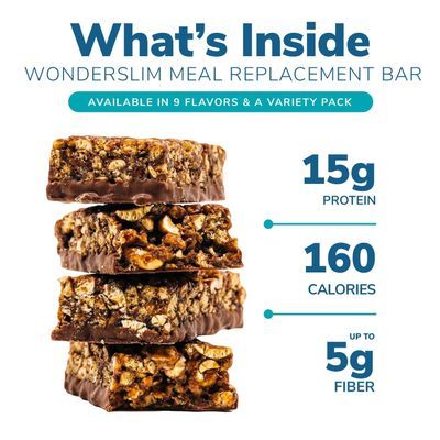 WonderSlim Meal Replacement Bar, Double Berry, 15g Protein, 20 Vitamins &amp; Minerals, Gluten Free (7ct)